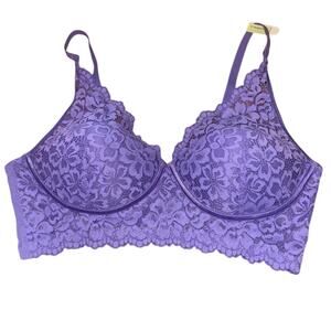 Maidenform Wireless Lace Bra Purple Convertible Halter Foam Cups 40B